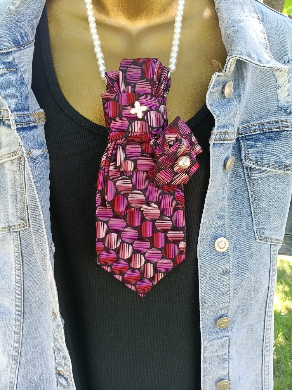 Handcrafted Purple-Pink Geometric Junk tie Necklace - Women Accessories